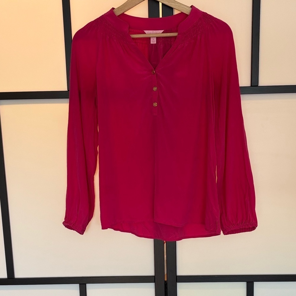 Lilly‎ Pulitzer 100% silk pink blouse top shirt. Women’s XS
